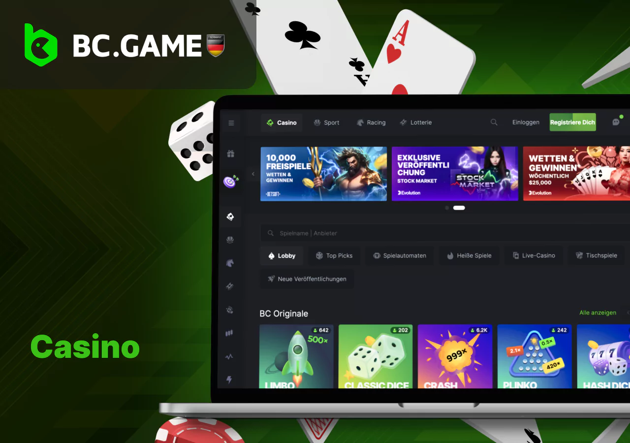 Große Auswahl an Casinospielen bei BC Game Germany