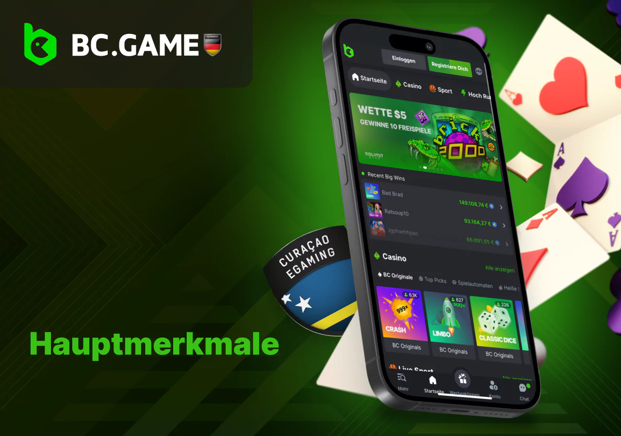 Funktionen der BC Game Mobile App