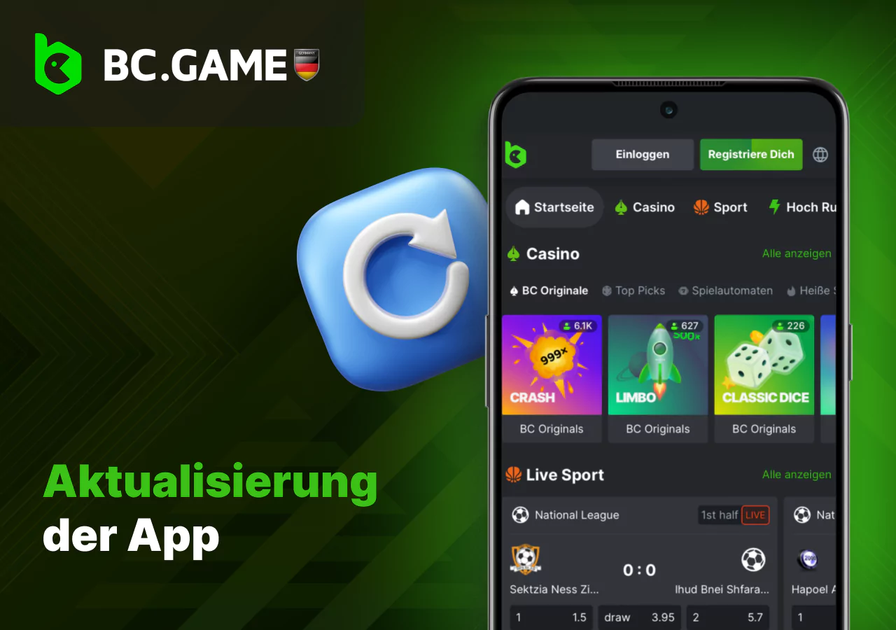 Aktualisierungsprozess der mobilen BC Game-App
